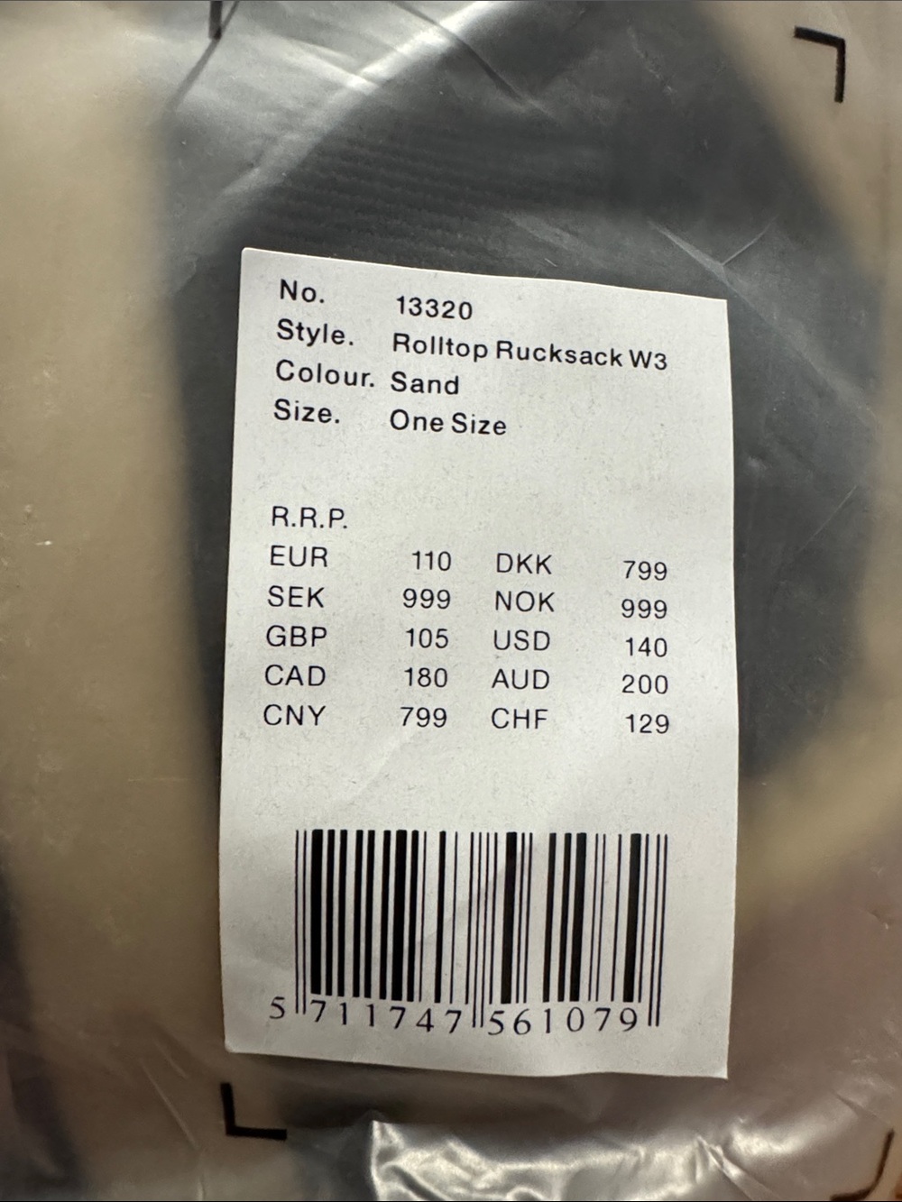 RAINS Rolltop Rucksack W3 - Sand - Picture 2 of 3